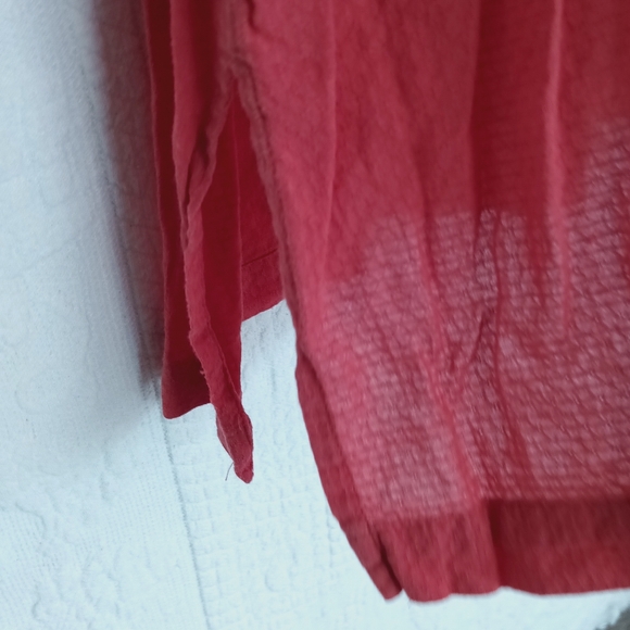 Dana Buchman Red Embroidered Long Tunic Shirt Boho Hippie Coral Cream Light XL - Picture 8 of 12